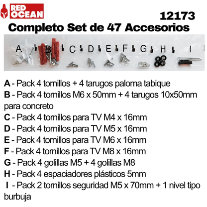 Soporte TV Universal Fijo 23"-55", 1.2 mm / 22 cm Ancho, VESA Máx. 400x400, 40 kg, RedOcean - SKU: 12173