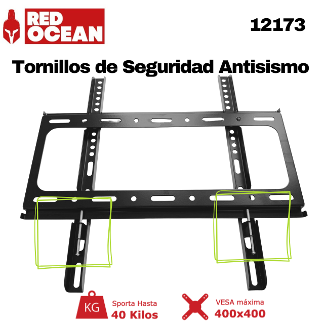 Soporte TV Universal Fijo 23"-55", 1.2 mm / 22 cm Ancho, VESA Máx. 400x400, 40 kg, RedOcean - SKU: 12173