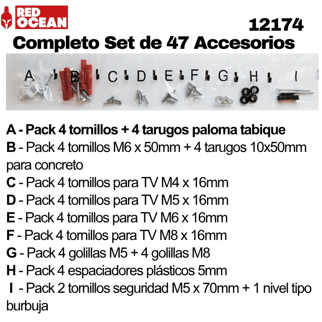 Soporte  TV Universal Fijo 32"-80", 1.2 mm, VESA Máx. 600x400, 45 kg, RedOcean - SKU: 12174