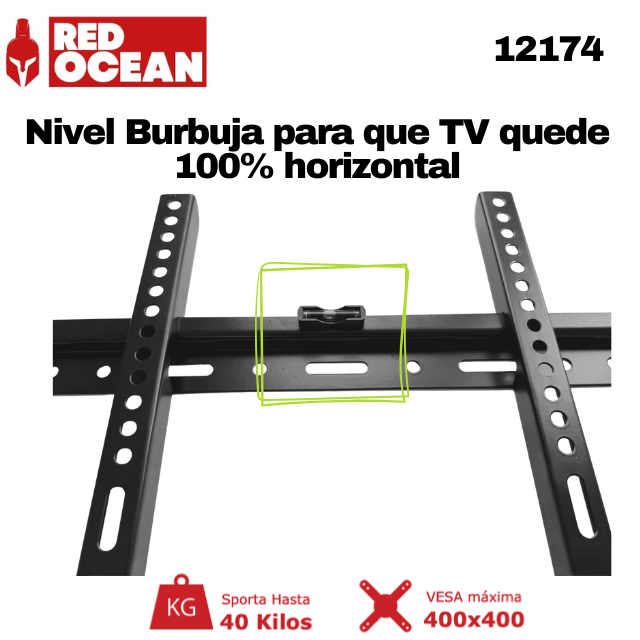 Soporte  TV Universal Fijo 32"-80", 1.2 mm, VESA Máx. 600x400, 45 kg, RedOcean - SKU: 12174
