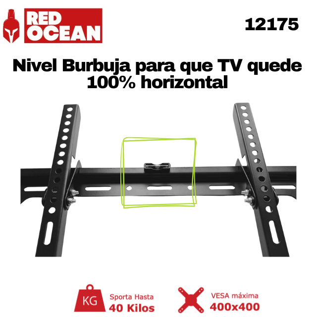 Soporte TV Universal Regulable 23"-55", 1.2 mm, VESA Máx. 400x400, 40 kg, RedOcean - SKU: 12175