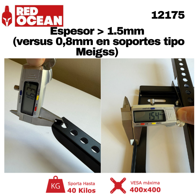Soporte TV Universal Regulable 23"-55", 1.2 mm, VESA Máx. 400x400, 40 kg, RedOcean - SKU: 12175