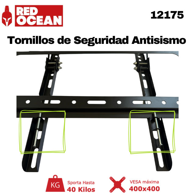 Soporte TV Universal Regulable 23"-55", 1.2 mm, VESA Máx. 400x400, 40 kg, RedOcean - SKU: 12175
