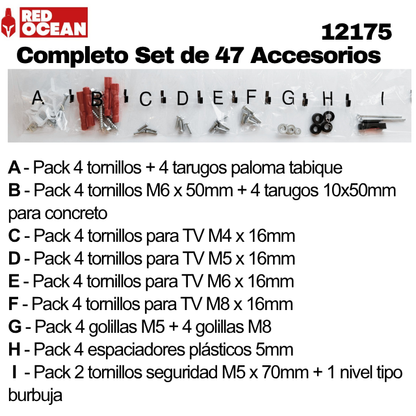 Soporte TV Universal Regulable 23"-55", 1.2 mm, VESA Máx. 400x400, 40 kg, RedOcean - SKU: 12175