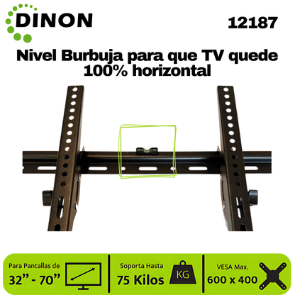 Soporte TV LCD LED Universal Regulable ±15°, 32-70", 1.5 mm, VMAX 600 x 400, 75 Kg, DINON - SKU:12187