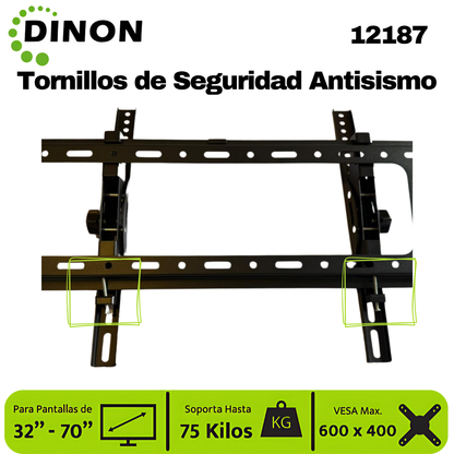 Soporte TV LCD LED Universal Regulable ±15°, 32-70", 1.5 mm, VMAX 600 x 400, 75 Kg, DINON - SKU:12187
