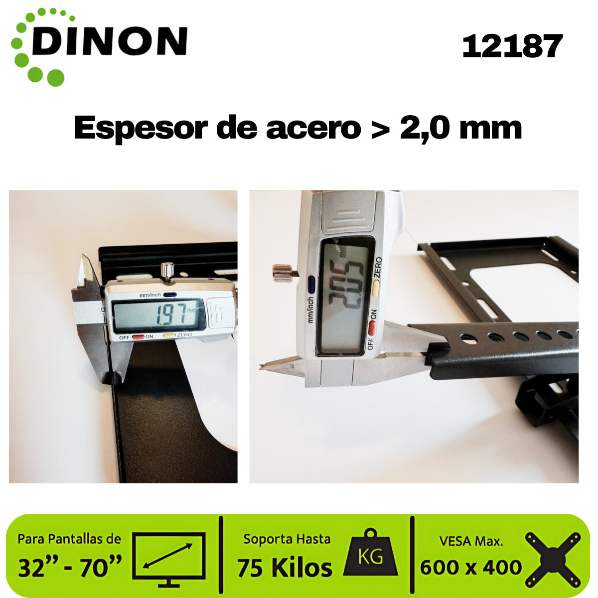 Soporte TV LCD LED Universal Regulable ±15°, 32-70", 1.5 mm, VMAX 600 x 400, 75 Kg, DINON - SKU:12187