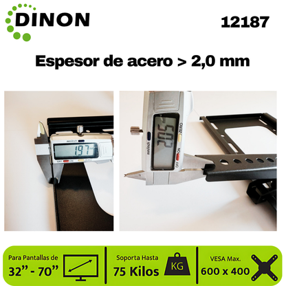 Soporte TV LCD LED Universal Regulable ±15°, 32-70", 1.5 mm, VMAX 600 x 400, 75 Kg, DINON - SKU:12187