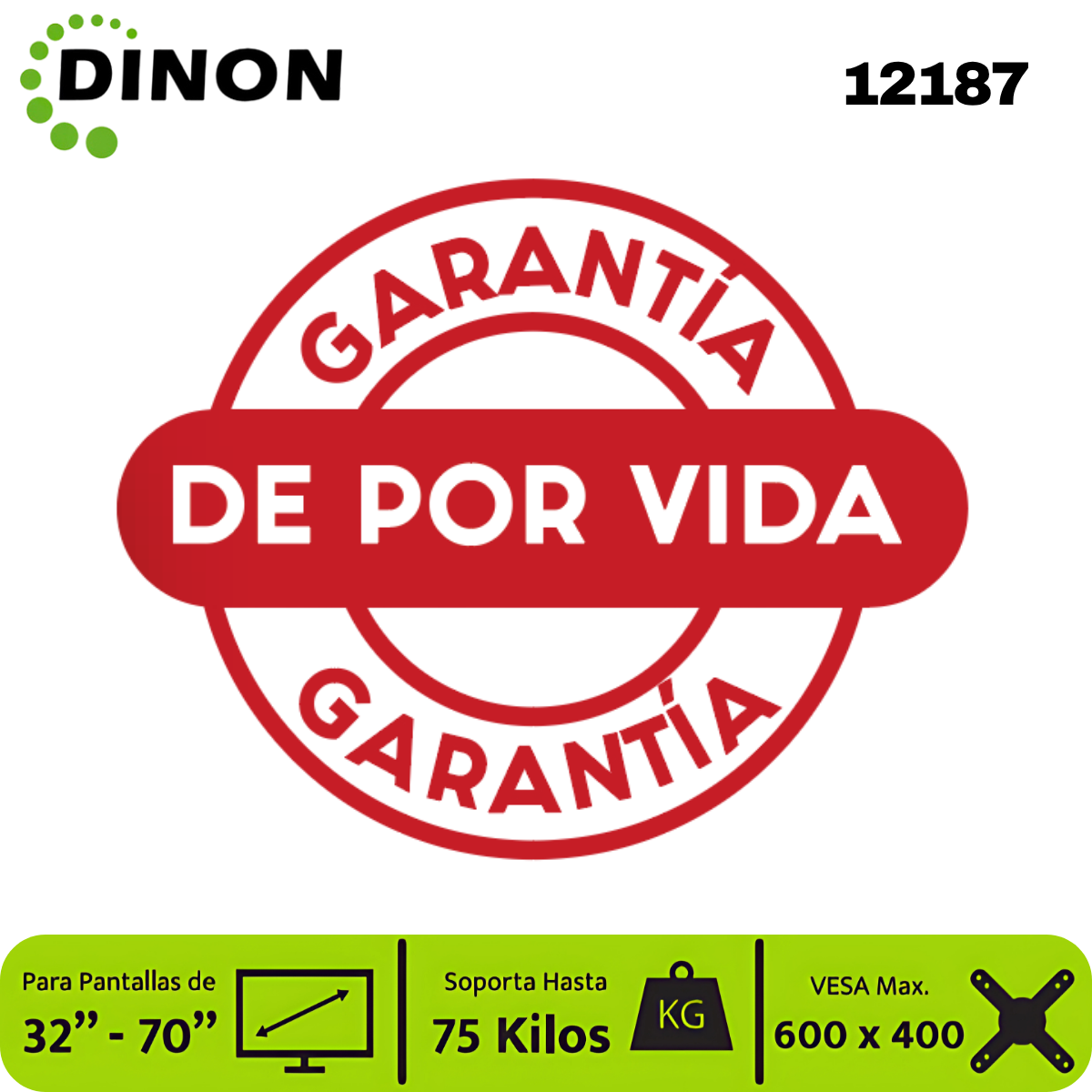 Soporte para TV LCD LED Universal Regulable ±15°, 32-70", 1.5 mm, VMAX 600 x 400, 75 Kg, DINON - SKU:12187