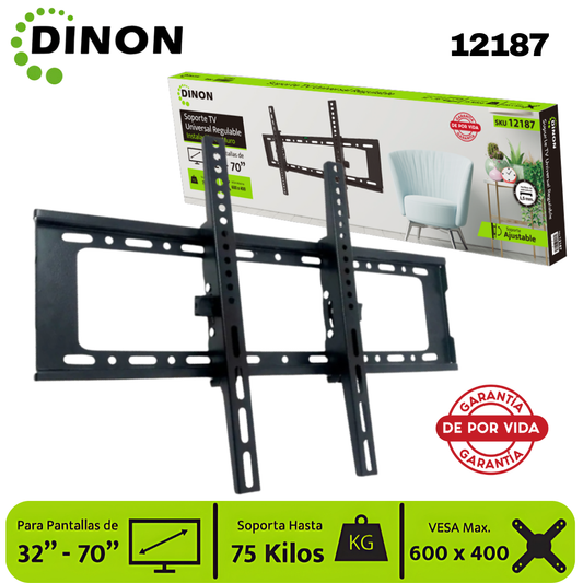Soporte para TV LCD LED Universal Regulable ±15°, 32-70", 1.5 mm, VMAX 600 x 400, 75 Kg, DINON - SKU:12187