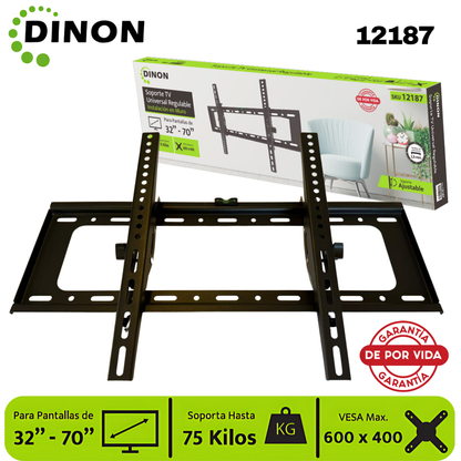 Soporte TV LCD LED Universal Regulable ±15°, 32-70", 1.5 mm, VMAX 600 x 400, 75 Kg, DINON - SKU:12187