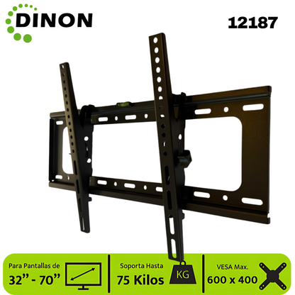 Soporte TV LCD LED Universal Regulable ±15°, 32-70", 1.5 mm, VMAX 600 x 400, 75 Kg, DINON - SKU:12187