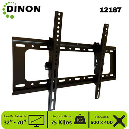 Soporte TV LCD LED Universal Regulable ±15°, 32-70", 1.5 mm, VMAX 600 x 400, 75 Kg, DINON - SKU:12187