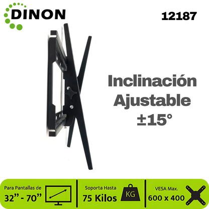 Soporte para TV LCD LED Universal Regulable ±15°, 32-70", 1.5 mm, VMAX 600 x 400, 75 Kg, DINON - SKU:12187