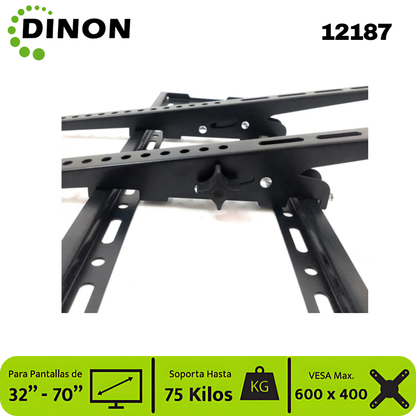 Soporte para TV LCD LED Universal Regulable ±15°, 32-70", 1.5 mm, VMAX 600 x 400, 75 Kg, DINON - SKU:12187