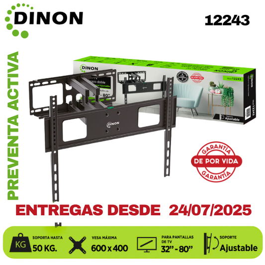 Soporte TV Dinon Premium, Brazo Doble 32-80", 5-46cm, VMAX 600x400, TILT, 50 KG - Sku: 12243