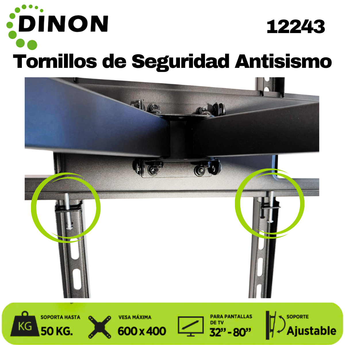 Soporte TV Dinon Premium, Brazo Doble 32-80", 5-46cm, VMAX 600x400, TILT, 50 KG - Sku: 12243