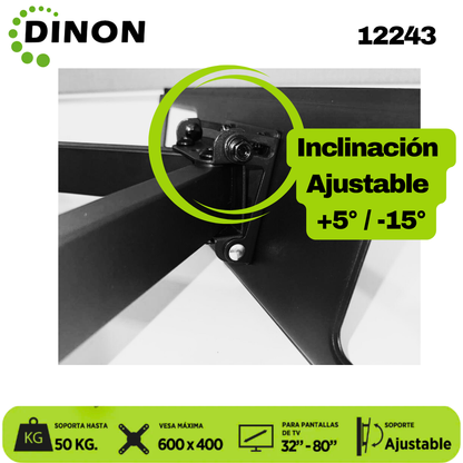 Soporte TV Dinon Premium, Brazo Doble 32-80", 5-46cm, VMAX 600x400, TILT, 50 KG - Sku: 12243