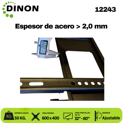 Soporte TV Dinon Premium, Brazo Doble 32-80", 5-46cm, VMAX 600x400, TILT, 50 KG - Sku: 12243