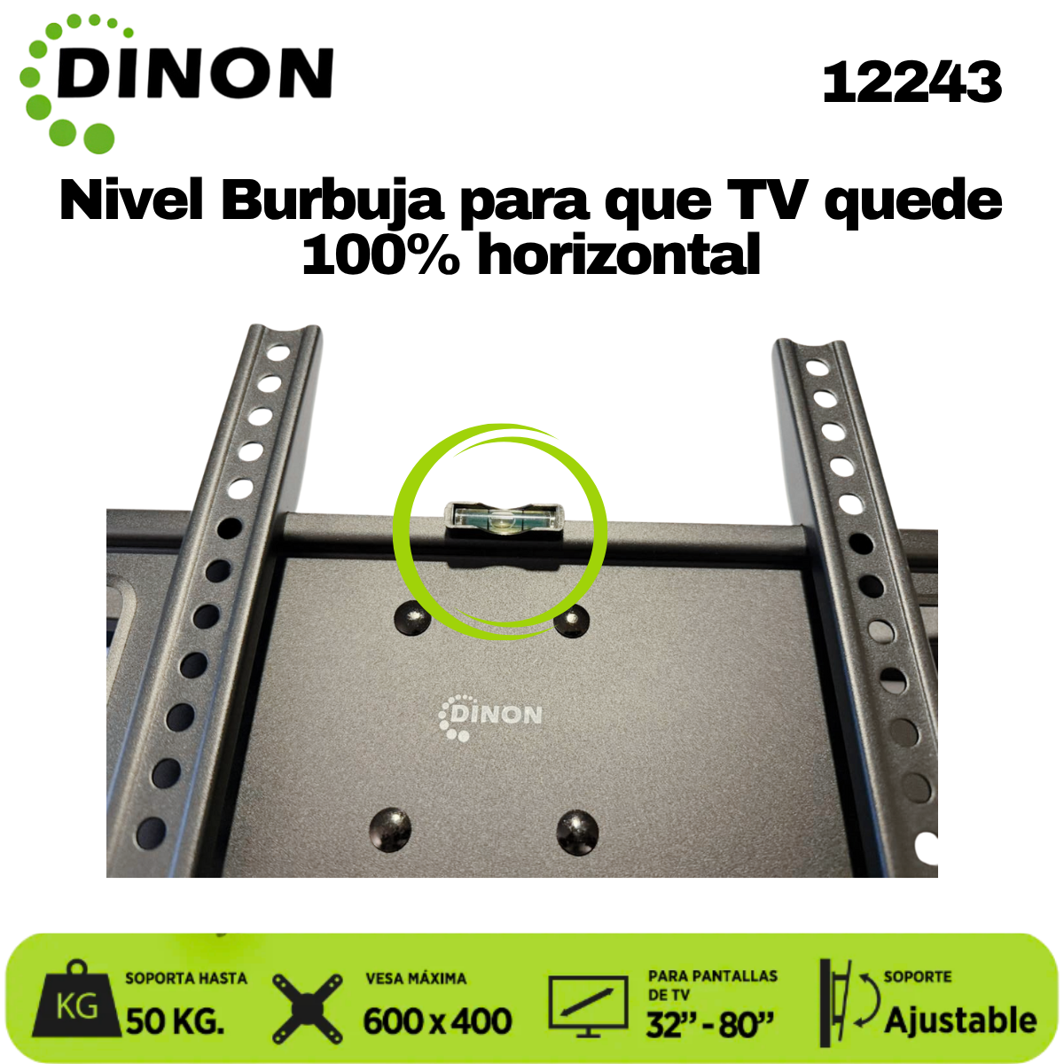 Soporte TV Dinon Premium, Brazo Doble 32-80", 5-46cm, VMAX 600x400, TILT, 50 KG - Sku: 12243
