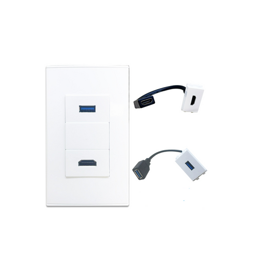 PLACA DE MURO 1 x HDMI 2.0 4K + 1 x USB 3.0 TIPO A, MARCA DINON + EXTENSIONES 10CM. - SKU:12257