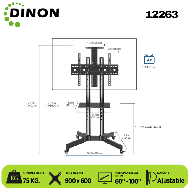 SOPORTE PARA TV LCD LED TIPO PEDESTAL, CON RUEDAS 32-65, VMAX 600X400, 50KG - SKU: 12263