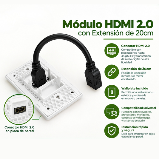 PLACA MODULO HDMI 2.0 CON EXTENSIÓN DE 20CM PREMIUM