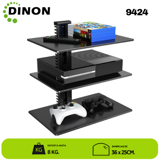 SOPORTE PARA DVD/D-BOX/VHS/PROYECTOR, TRIPLE VIDRIO, 36X25CM, 8KG. Sku: 9424