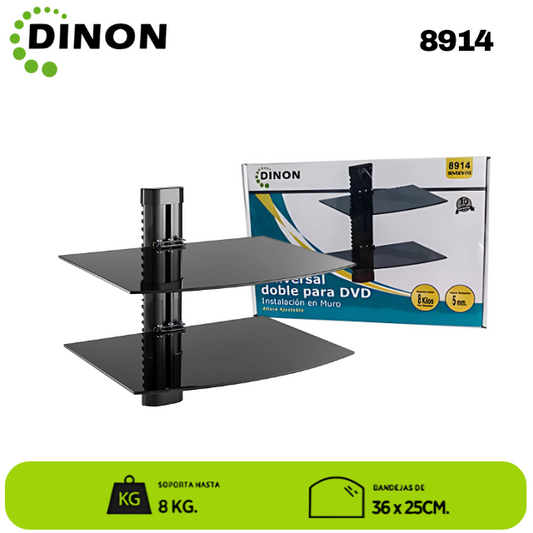 SOPORTE DE VIDRIO A MURO DOBLE BANDEJA PARA EQUIPOS DE AUDIO Y VIDEO 36X25CM. 16KG. Sku:8914