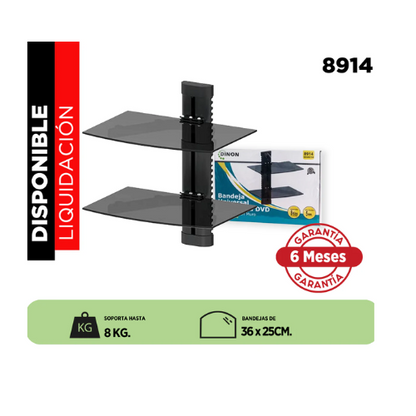 SOPORTE DE VIDRIO A MURO DOBLE BANDEJA PARA EQUIPOS DE AUDIO Y VIDEO 36X25CM. 16KG. Sku:8914