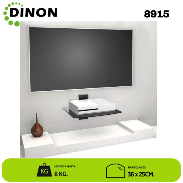 SOPORTE DE VIDRIO A MURO PARA EQUIPOS DE AUDIO Y VIDEO 36X25CM 8KG. Sku: 8915