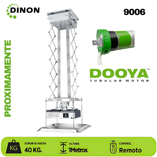 LIFT ELECTRICO PROYECTOR A TECHO, MOTOR TUBULAR, C/R, 1 METRO, 40KG, DINON - sku:9006