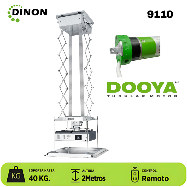 LIFT ELECTRICO PROYECTOR A TECHO, MOTOR TUBULAR, C/R, 2 METROS, 40KG, DINON - sku:9110