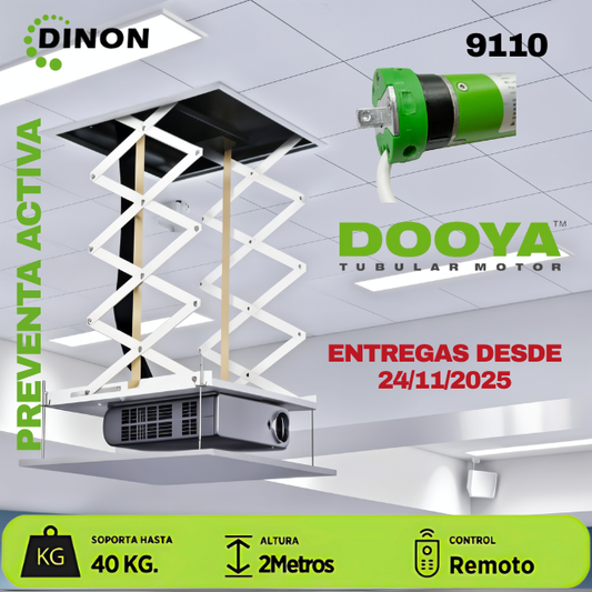 LIFT ELECTRICO PROYECTOR A TECHO, MOTOR TUBULAR, C/R, 2 METROS, 40KG, DINON - sku:9110