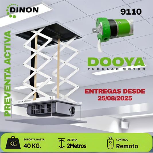 LIFT ELECTRICO PROYECTOR A TECHO, MOTOR TUBULAR, C/R, 2 METROS, 40KG, DINON - sku:9110