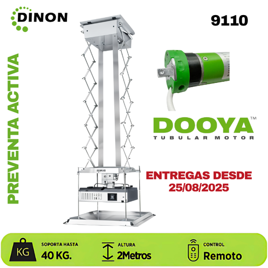 LIFT ELECTRICO PROYECTOR A TECHO, MOTOR TUBULAR, C/R, 2 METROS, 40KG, DINON - sku:9110