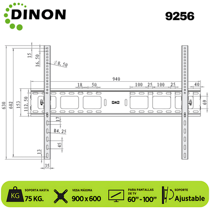 SOPORTE PARA TV LCD LED UNIVERSAL REGULABLE 60-100, VMAX 900X600, 75KG. DINON - Sku:9256