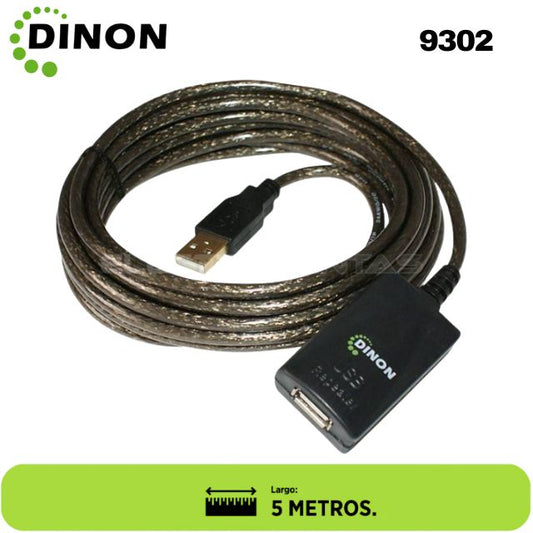CABLE DE EXTENSION ACTIVO USB 2.0 A-A 5 METROS M/H DINON. Sku:9302