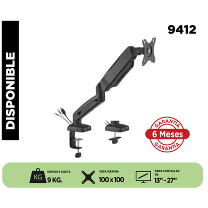 SOPORTE ERGONOMICO LCD MESA 1 BRAZO, 13-27', GIRO 180°, VESA 100X100. Sku:9412