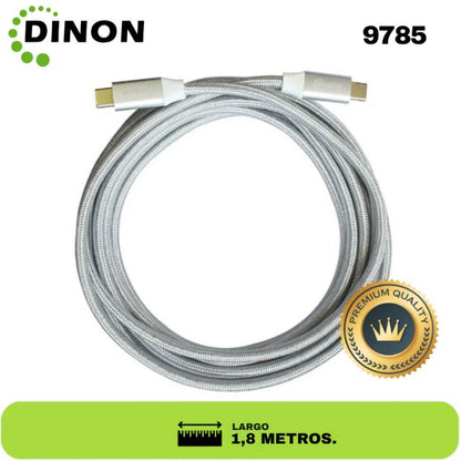 CABLE USB-C A USB-C 3.1, 10GBPS, 1.8MTS, CONECTOR METALICO, GRIS DINON. Sku:9785