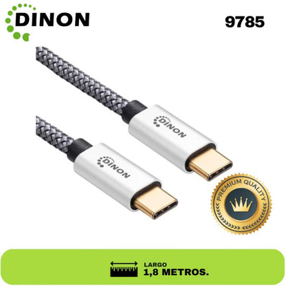 CABLE USB-C A USB-C 3.1, 10GBPS, 1.8MTS, CONECTOR METALICO, GRIS DINON. Sku:9785