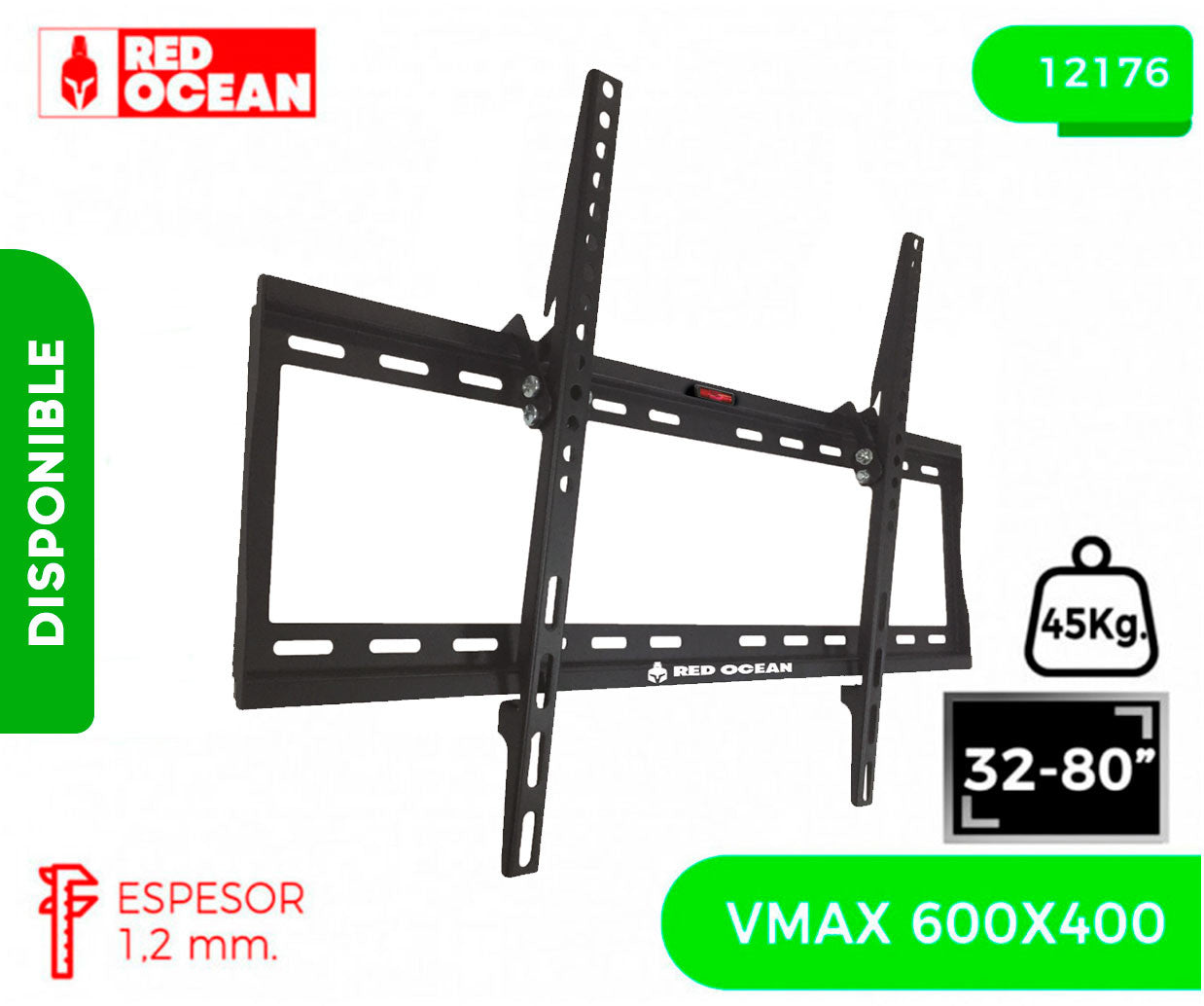 SOPORTE PARA TV UNIVERSAL REGULABLE 32-80" 1.2MM, VMAX 600X400, 45KG, REDOCEAN - SKU: 12176