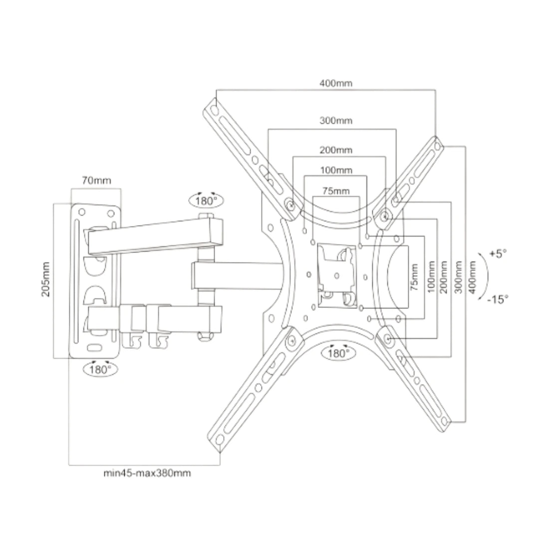 SOPORTE PARA TV ECON BRAZO DOBLE ±15° 32-55", 4-40CM, VMAX400X400, TILT, 22KG, REDOCEAN