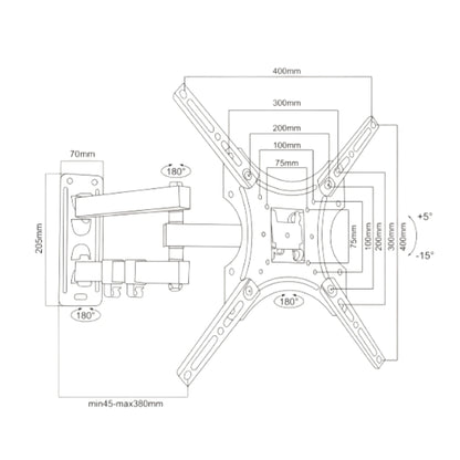 SOPORTE PARA TV ECON BRAZO DOBLE ±15° 32-55", 4-40CM, VMAX400X400, TILT, 22KG, REDOCEAN