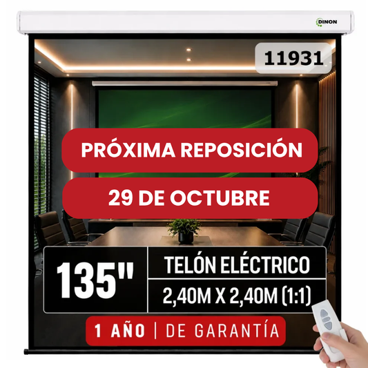Telón Eléctrico Dinon con Motor Silencioso 2,40x2,40m (135'')