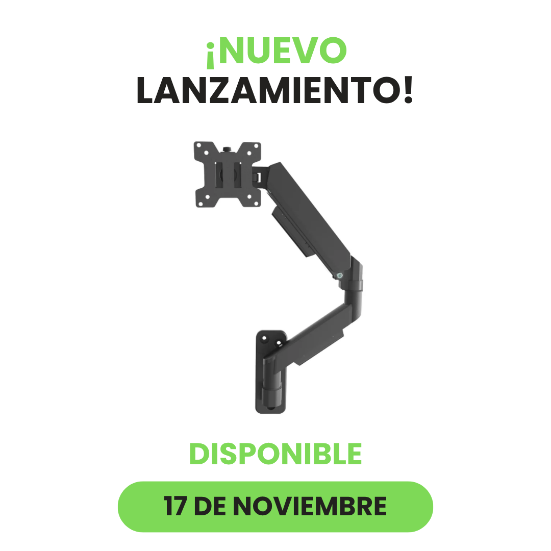 Soporte Tipo Brazo Simple A Muro Para Monitor 17-32", Gas Sprint, 10Kg, Negro, Dinon