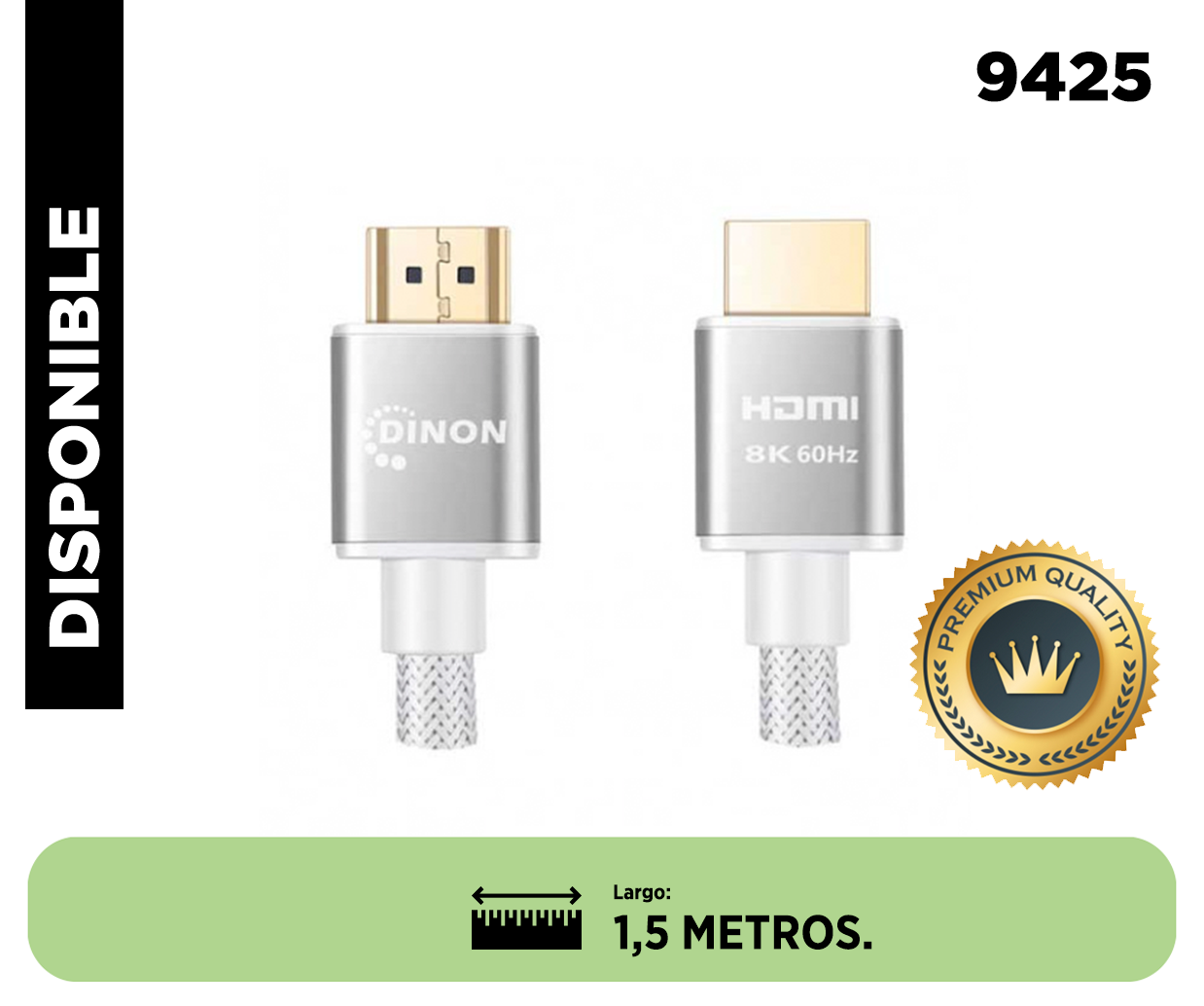 CABLE HDMI 1.5M. M/M, 2.1, CONECTORES BAÑO ORO DINON. SKU: 9425
