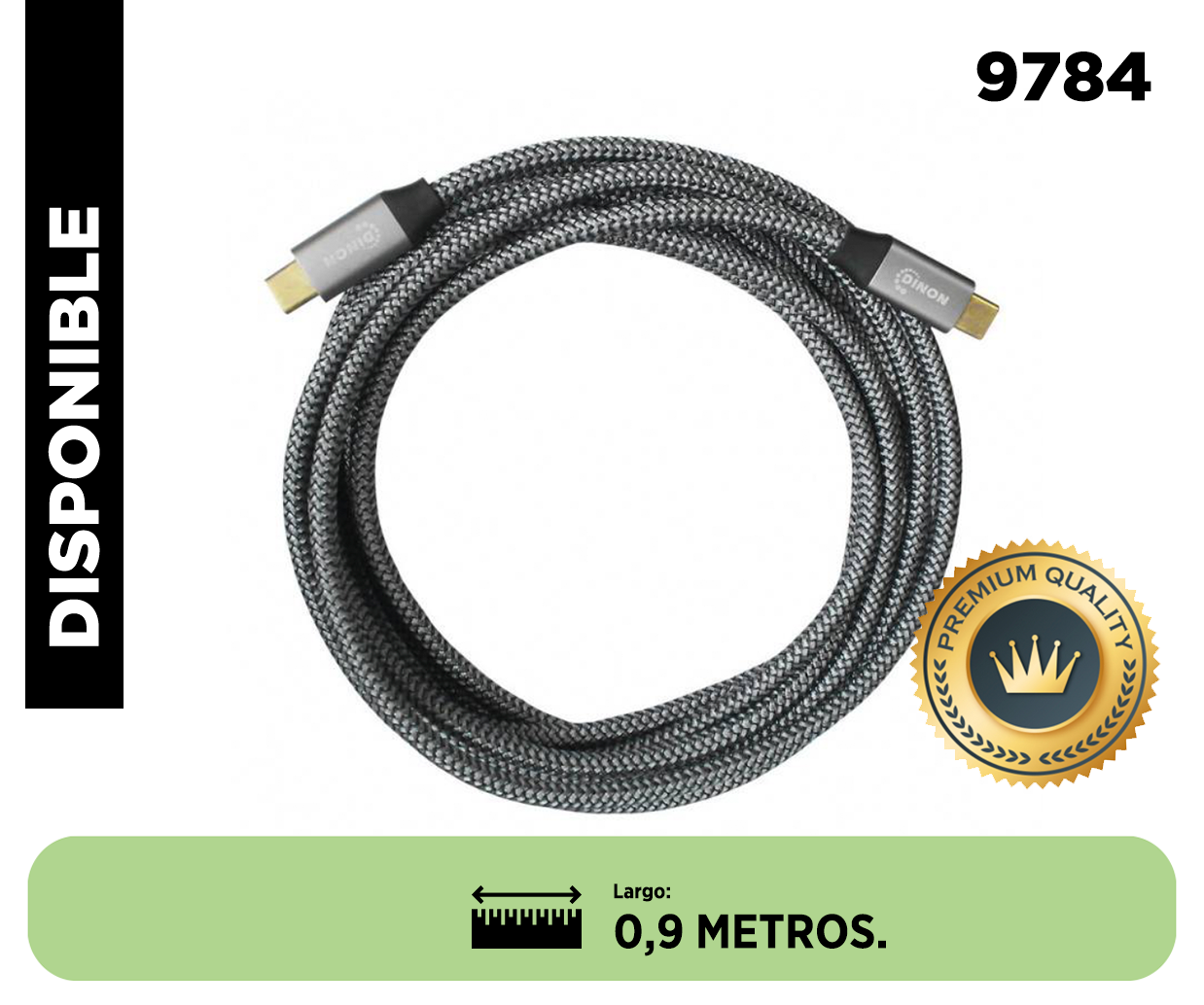 CABLE USB-C A USB-C 3.1, 10GBPS, 0.9MTS, CONECTOR METALICO, GRIS DINON- SKU:9784