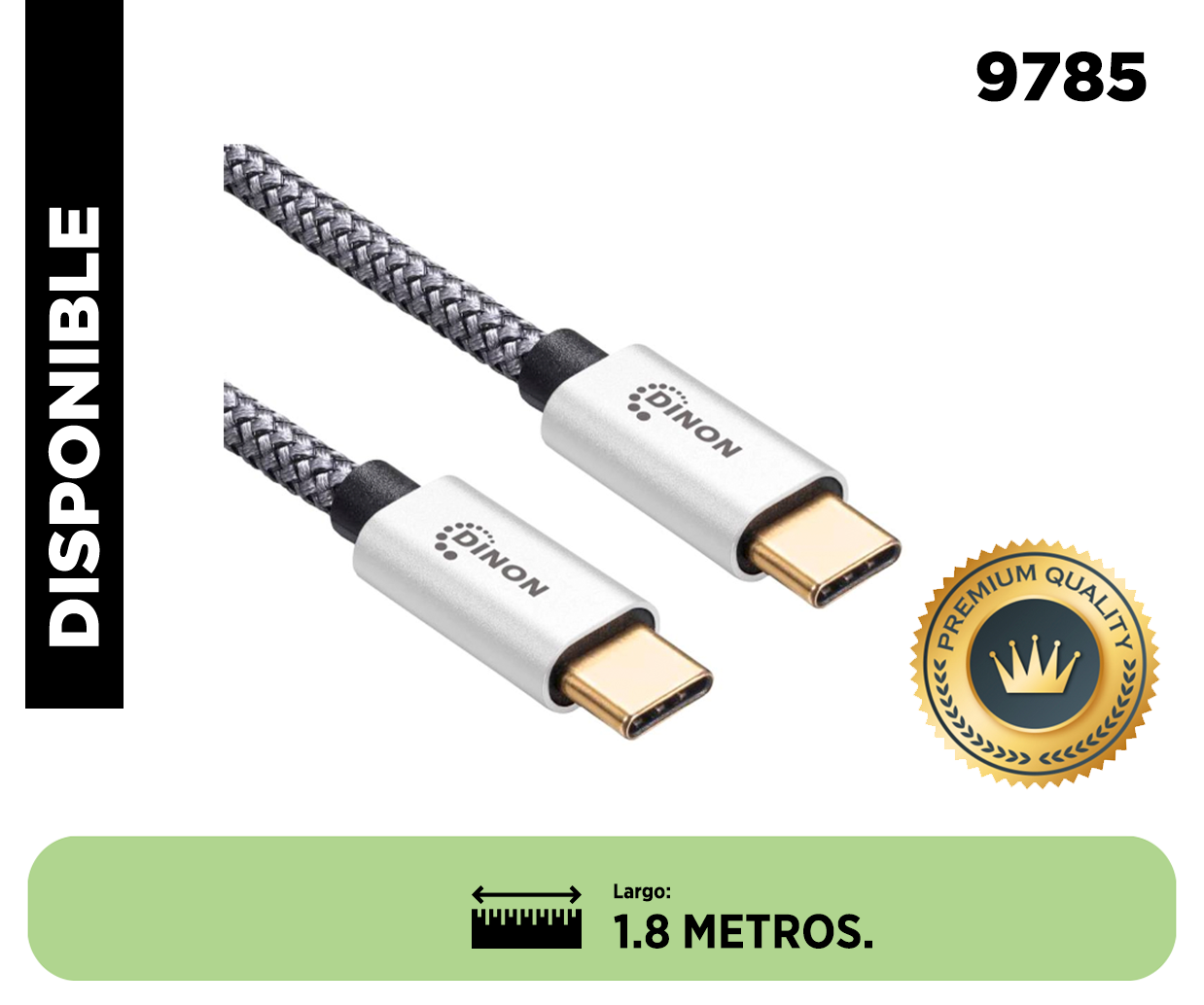 CABLE USB-C A USB-C 3.1, 10GBPS, 1.8MTS, CONECTOR METALICO, GRIS DINON. Sku:9785