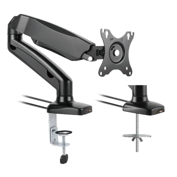 SOPORTE ERGONOMICO LCD MESA 1 BRAZO, 13-27', GIRO 180°, VESA 100X100. Sku:9412